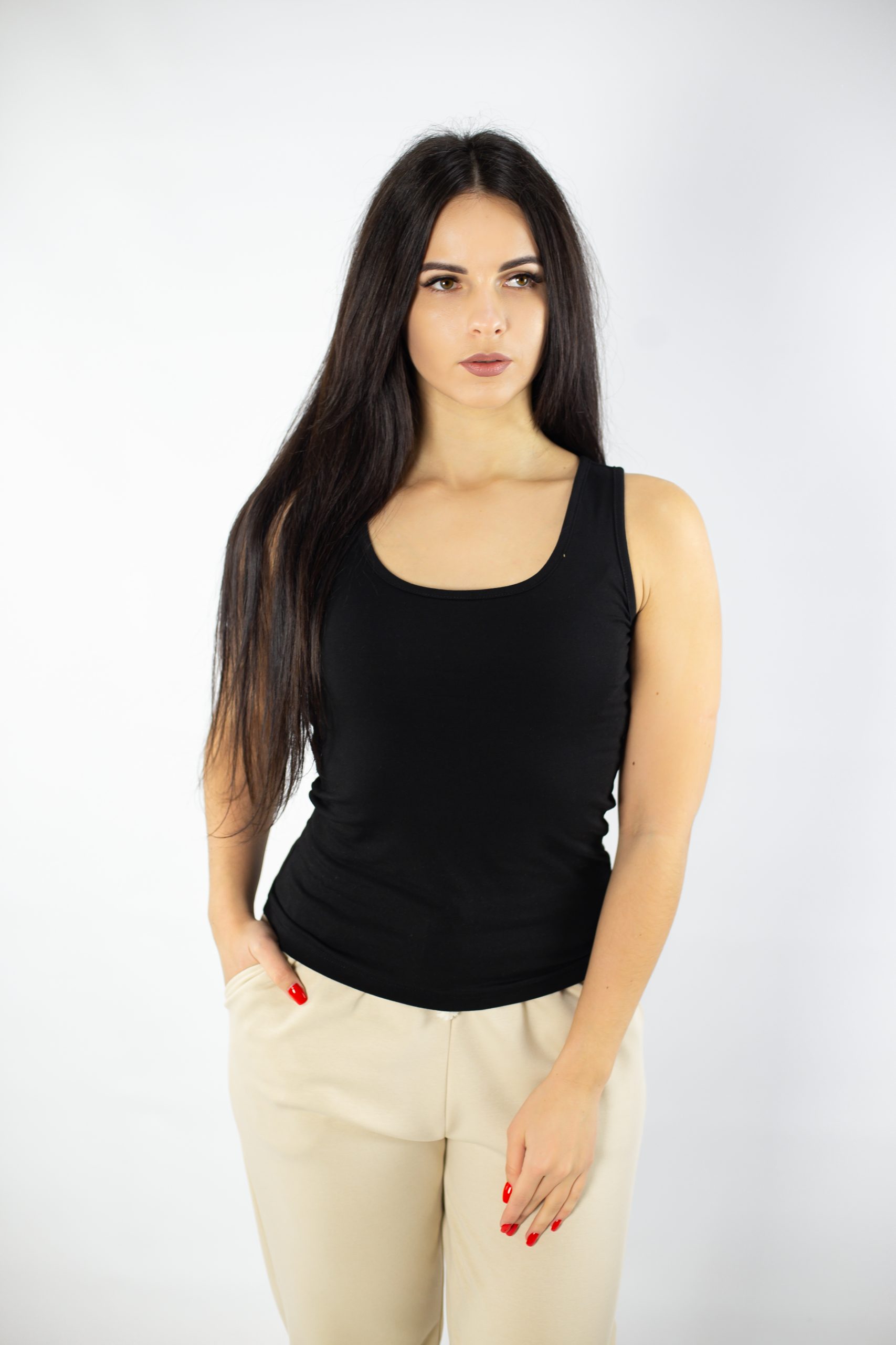 Women's T-shirt with a wide shoulder strap